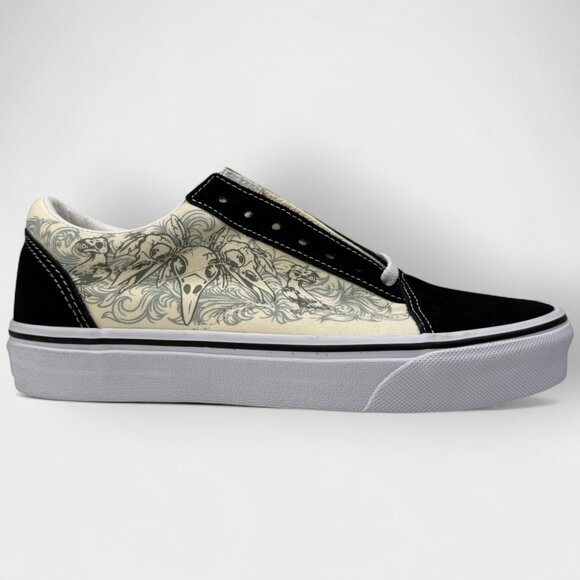 Vans Raven Skull Old Skool VN000D3HBMW Suede Black True White Size W7/M5.5 - Picture 2 of 11